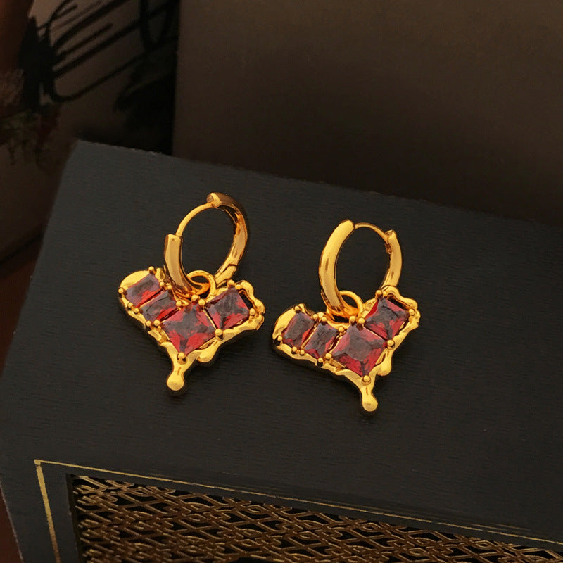 [DF] Pendientes de circonita de lujo con temperamento original, suaves y ligeros, con personalidad femenina, pendientes con diseño de corazón de lava irregular