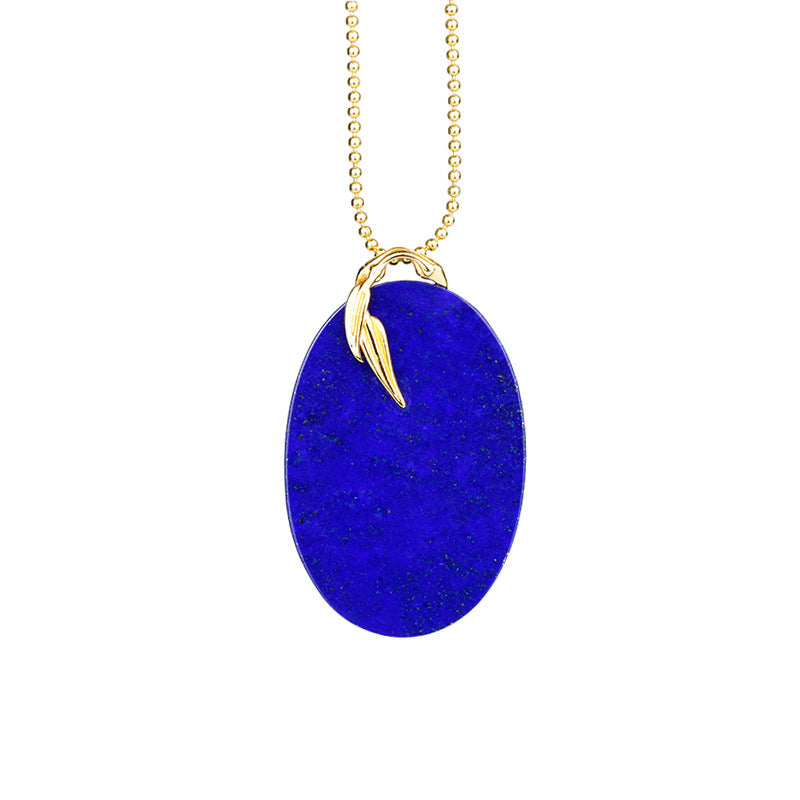 S925 silver gold-plated lapis lazuli oval pendant is atmospheric and simple