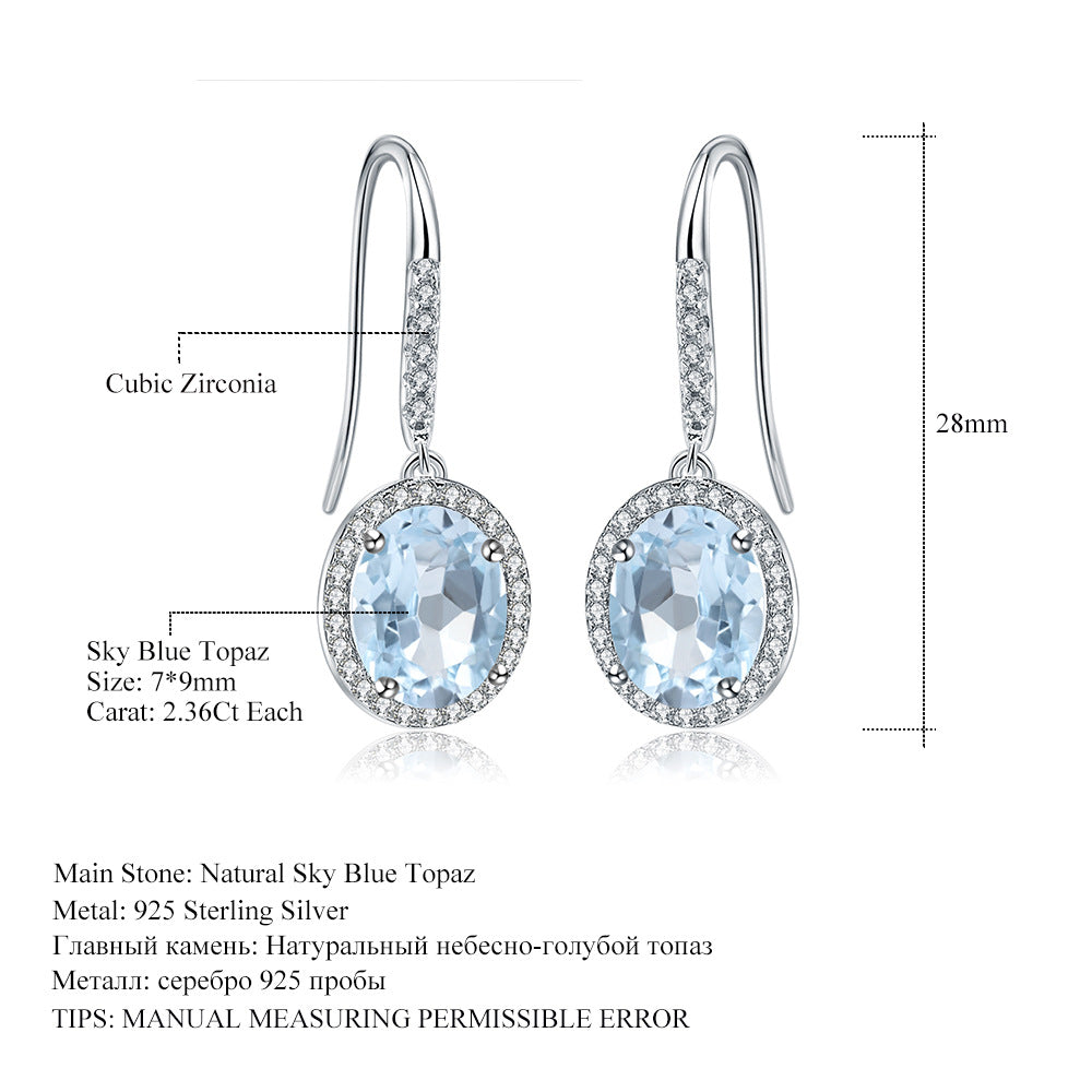 Personality s925 silver inlaid topaz earrings gemstone earrings