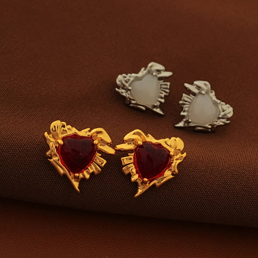 [DF] boucles d'oreilles abstraites personnalisées avec aiguille en argent S925, design Original, rétro simple, amour, boucles d'oreilles irrégulières pour femmes