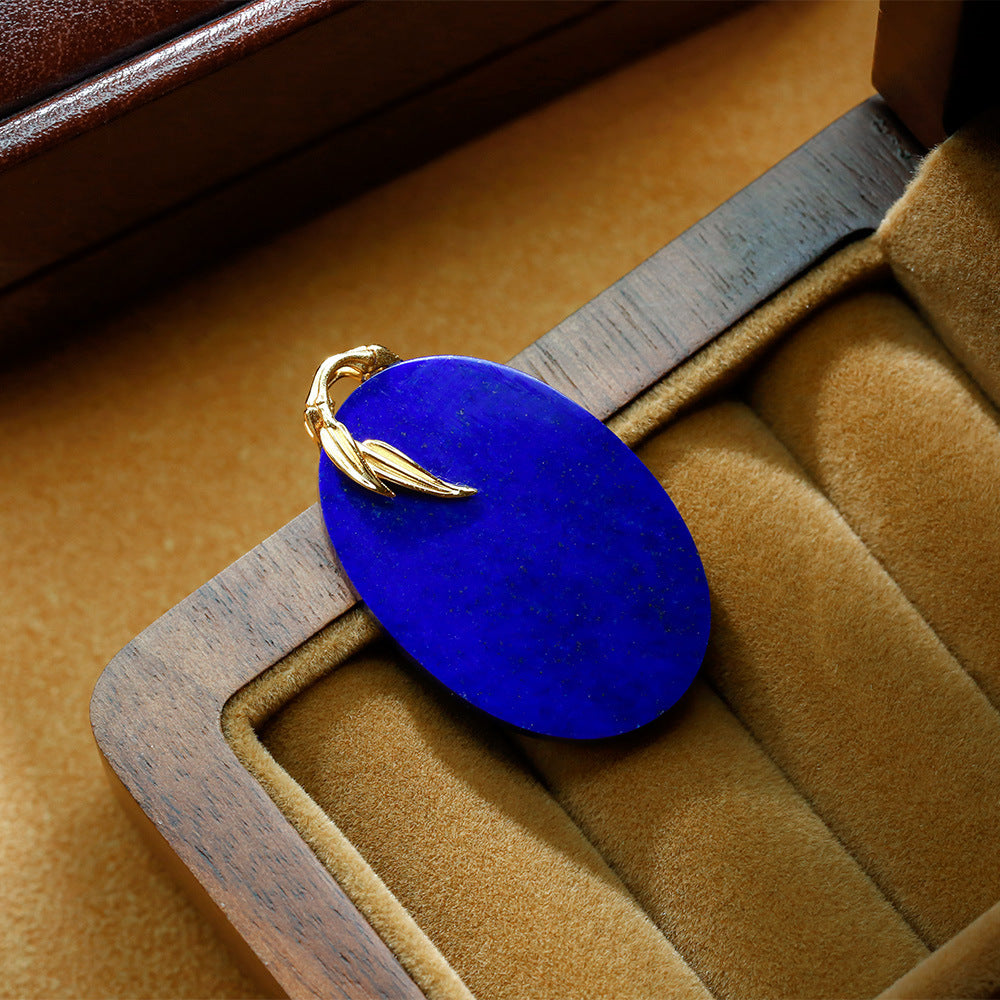 S925 silver gold-plated lapis lazuli oval pendant is atmospheric and simple