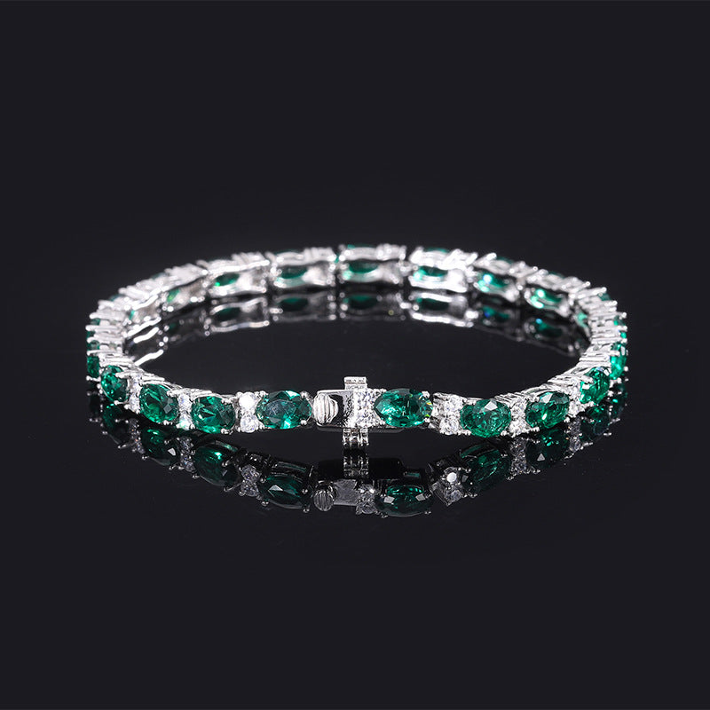 S925 Full body Silver Simulation Colorful Treasure Dan Shaped Precision Craft Luxury Inlaid Women's Bracelet Main Stone 4 * 6