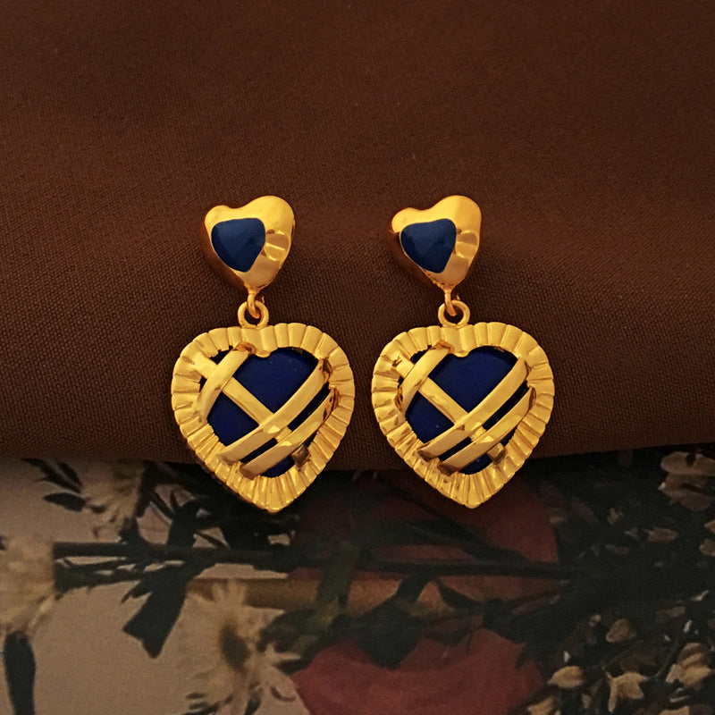 [DF] boucles d'oreilles d'amour en métal français avec aiguille en argent S925 originales avec Style élégant, petit groupe, boucles d'oreilles bleues de haute qualité