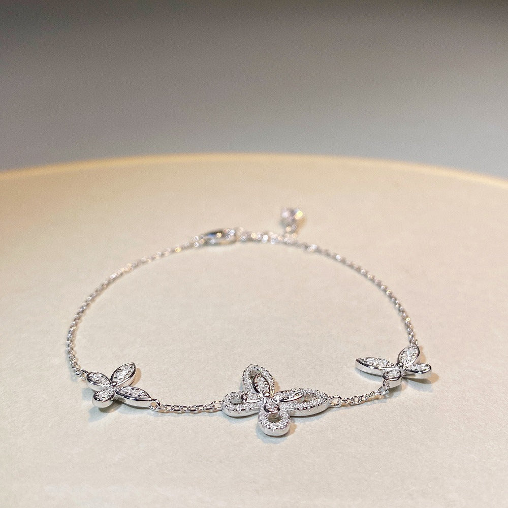 S925 sterling silver Phantom Butterfly Bracelet female simple Joker chain zircon full diamond