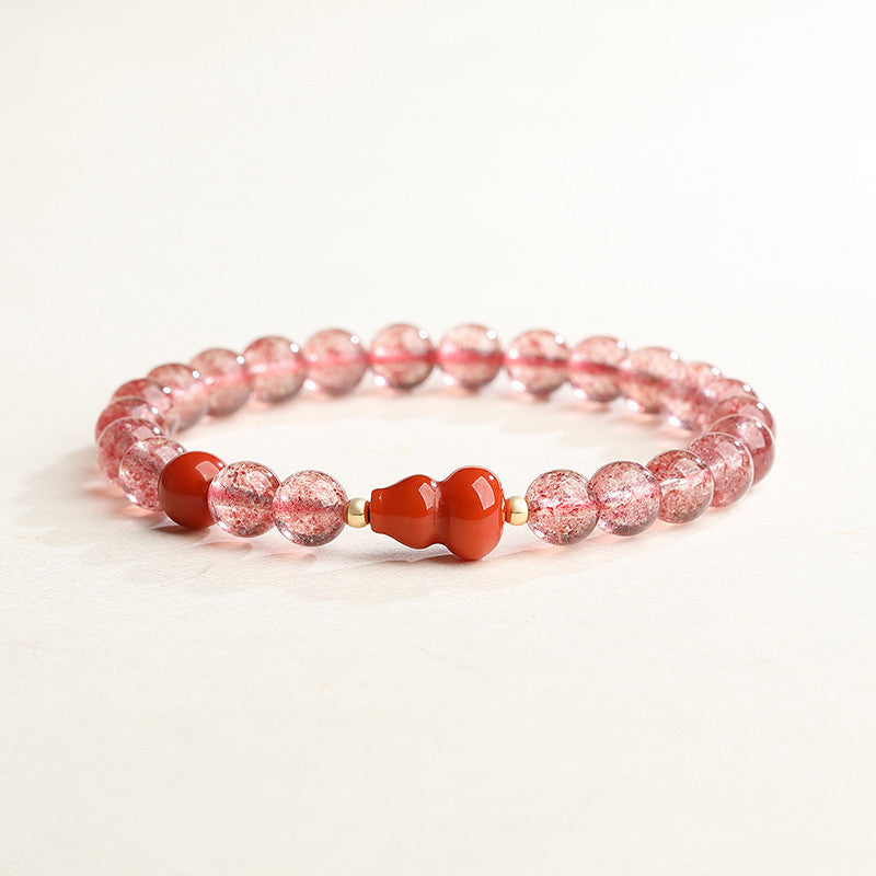 Natural Strawberry Crystal Bracelet paired with Southern Red Agate Ruyi Gourd