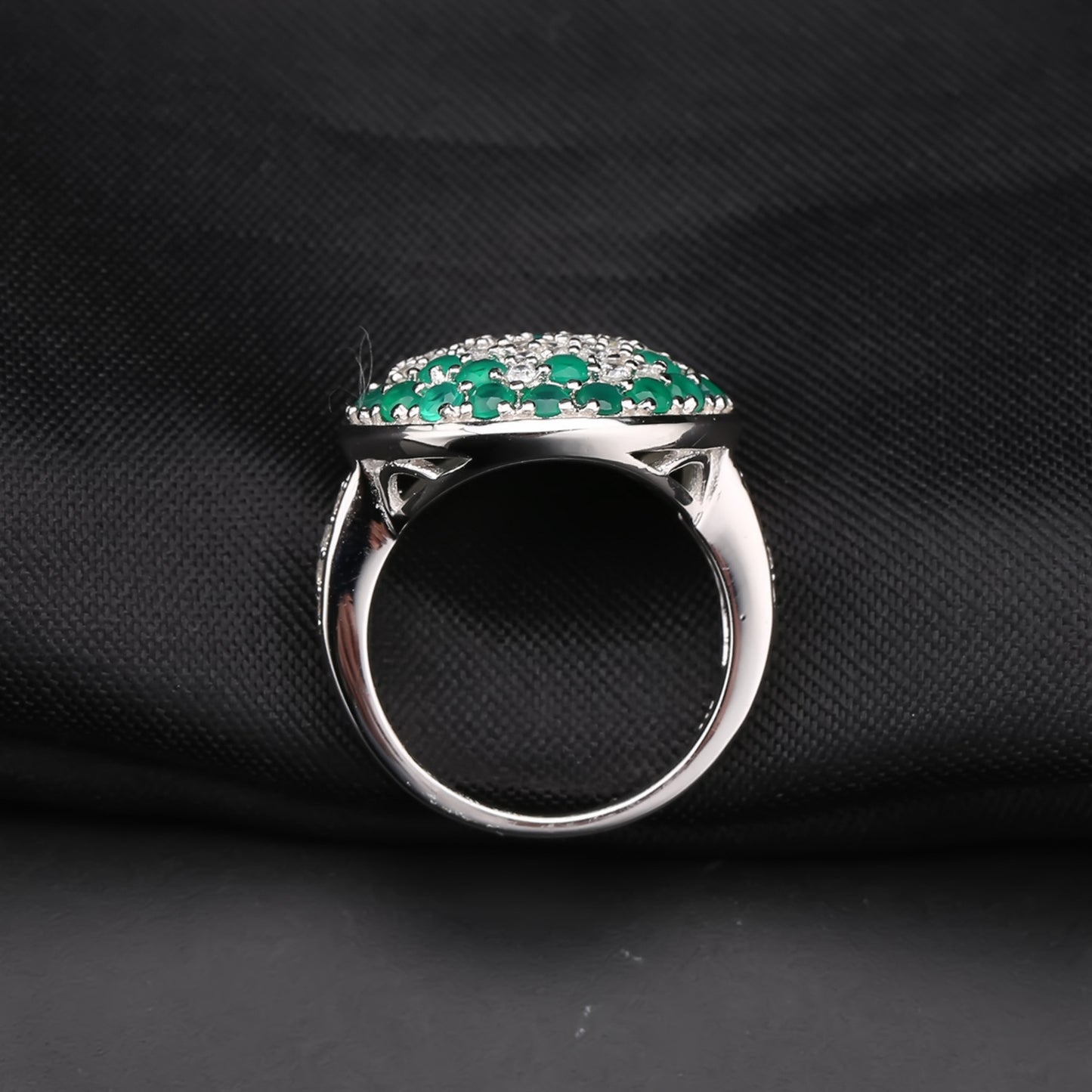 Retro colored gems green agate ring s925 silver inlaid rock crystal ring