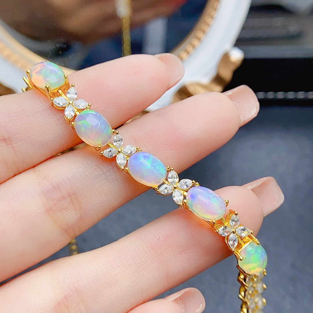 Natural Opal bracelet S925 silver inlaid main stone 6*8 sales