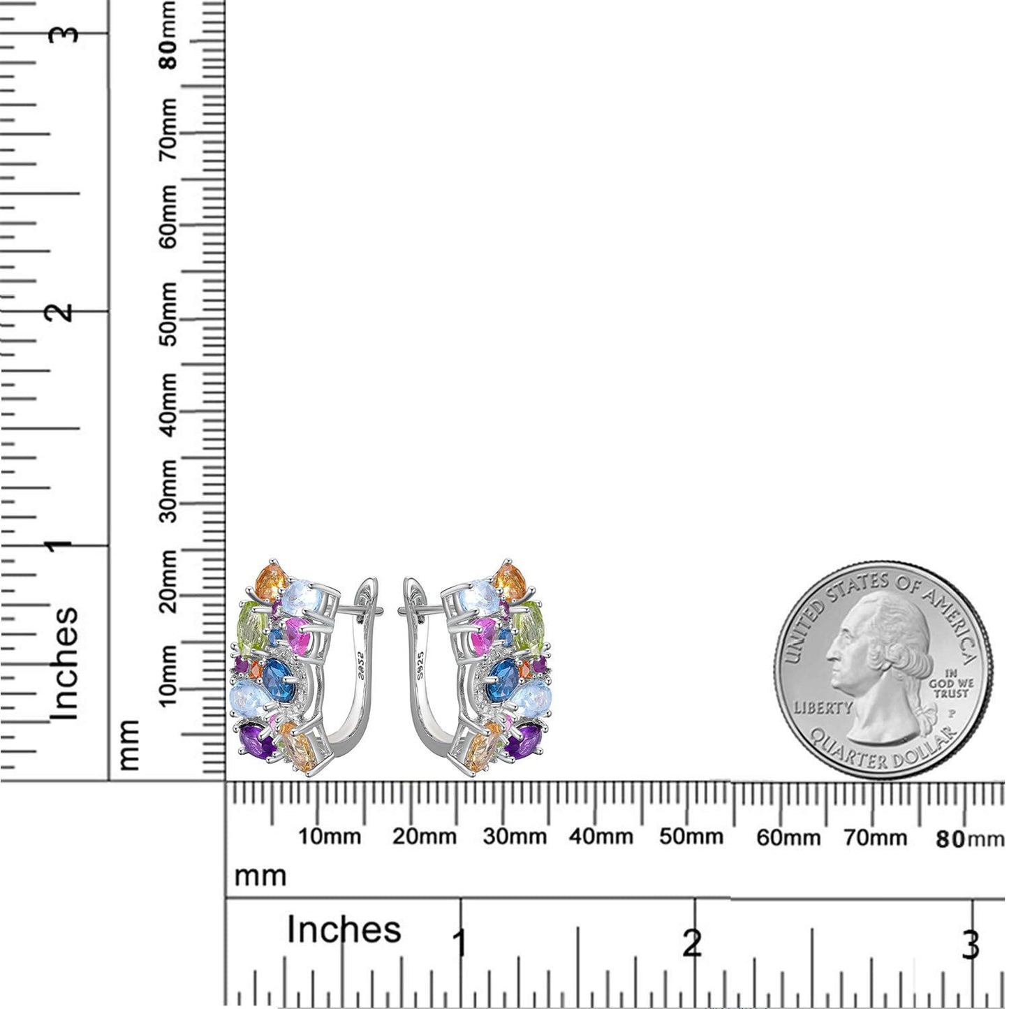 Pendientes de gemas naturales radiantes y coloridos con estilo de pendientes y broches de plata de ley 925