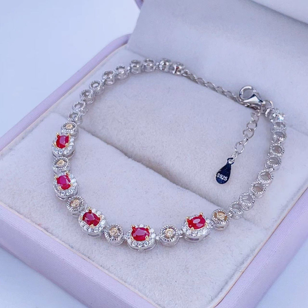 Natural ruby bracelet S925 silver inlaid main stone 3*4 sales