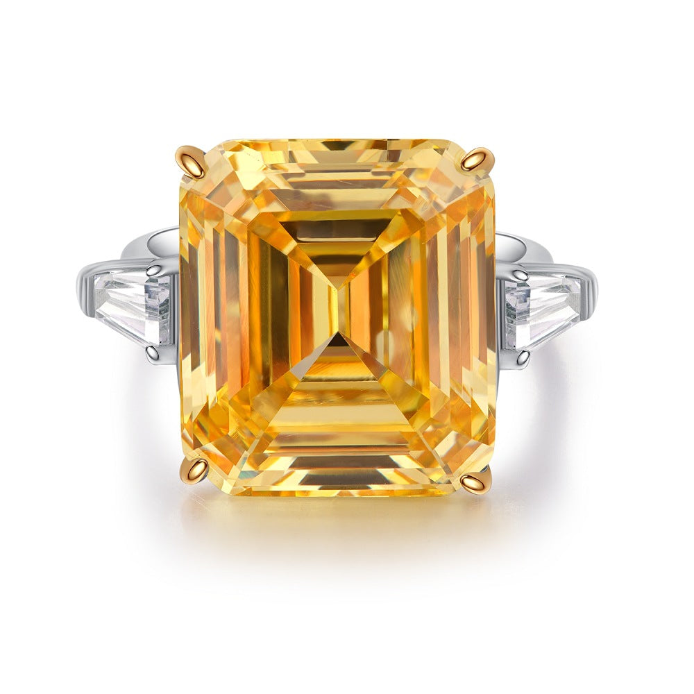 Bague de mariage en argent pur S925, diamant jaune, fleur de glace, Zircon 8A, pour femmes