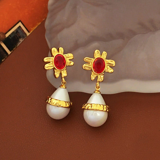 [DF]Original S925 silver needle retro fashion Baroque Pearl Earrings niche elegant fashion new earrings