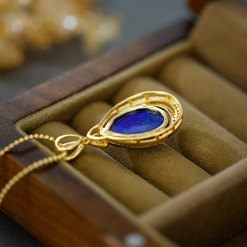 S925 silver gold-plated lapis lazuli pendant water drop pendant