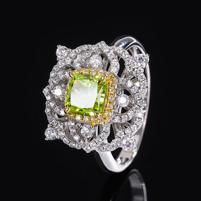 S925 Silver High Carbon Diamond Olive Green Princess Style Light Luxury Set 8 * 8-6 * 6