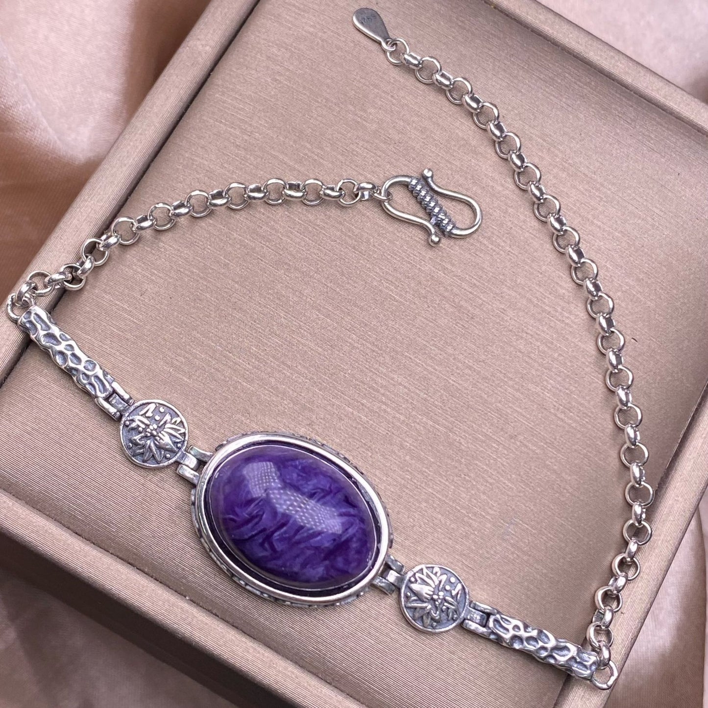 Purple Dragon Amethyst bracelet s925 silver inlaid retro simple edging atmosphere women&#039;s jewelry