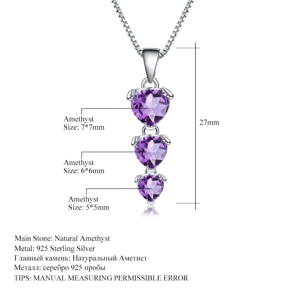 Natural Amethyst Necklace Pendant Fashionable, Simple, and Light Luxury S925 Sterling Silver Inlaid with Natural Colorful Treasure Necklace Ornament