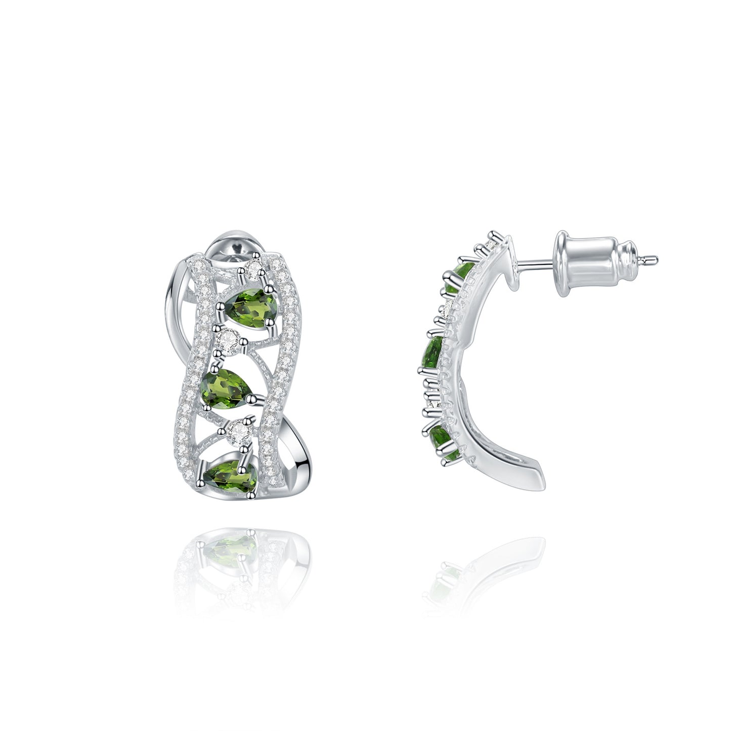 Natural Diopside Stud Earrings Prosperous Series 925 Silver Inlaid Gemstone Stud Earrings