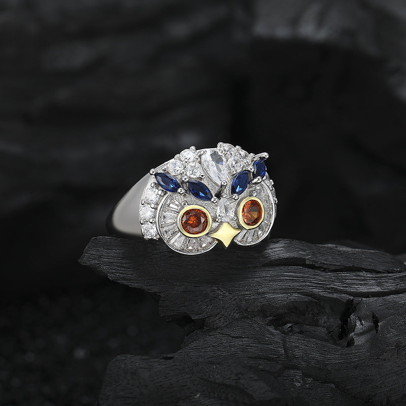 Bague hibou en argent sterling S925 avec motif de niche, bague en tanzanite