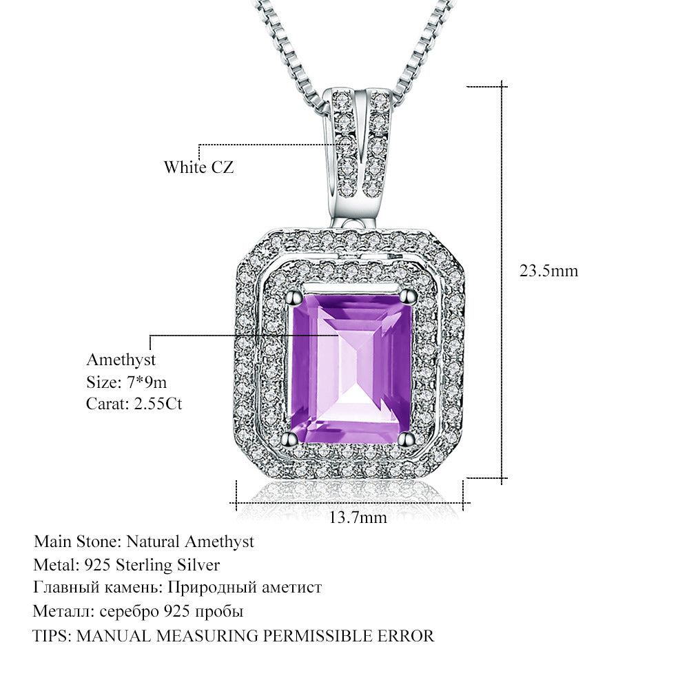 Luxurious natural stone Topaz silver pendant inlaid with 925 silver crystal necklace pendant