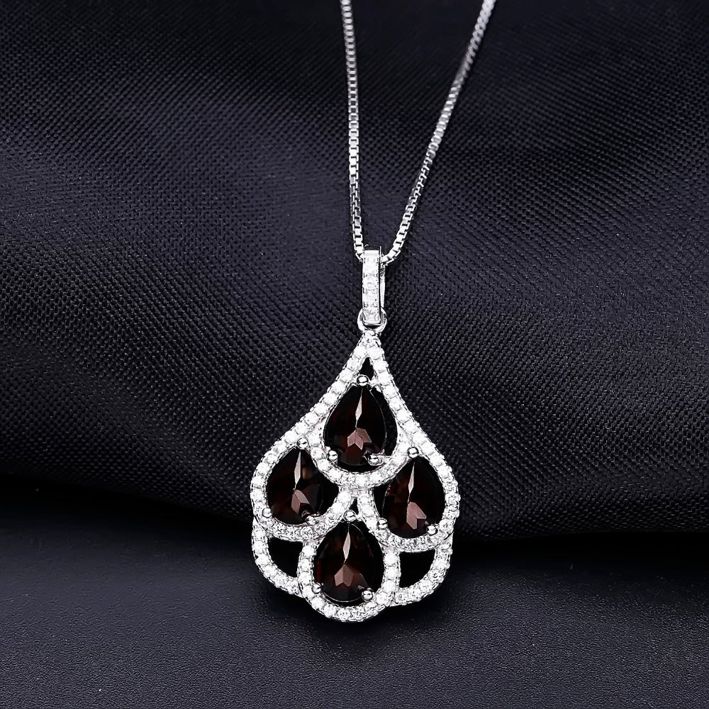 Natural Garnet Necklace S925 Silver Inlay Gemstone Natural Colored Stone Necklace Pendant