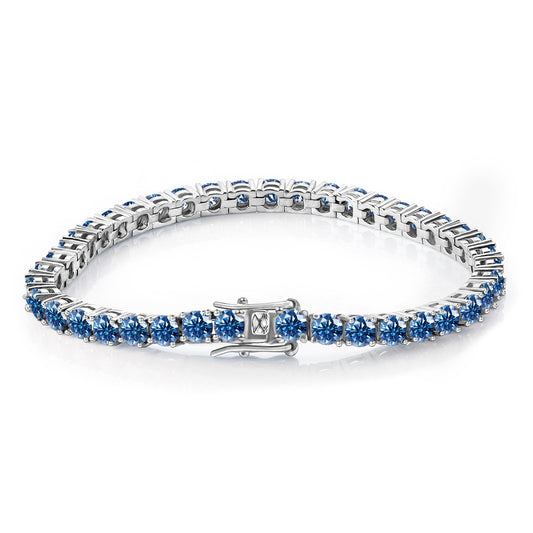 Bracelet incrusté de diamants, Mosonite colorée rose bleue, en argent pur, pierre principale de 5mm