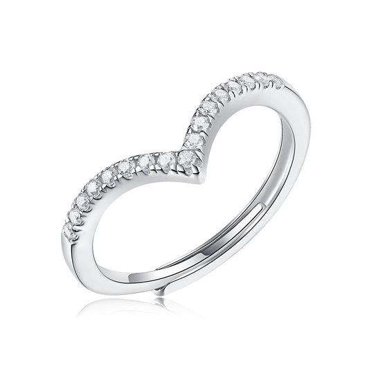 Anillo de plata S925 Mosonita para mujer con adorno de plata viva ajustable