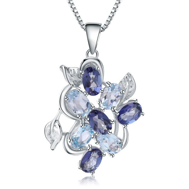 Topaz pendant with natural colored gemstones inlaid with s925 silver necklace pendant