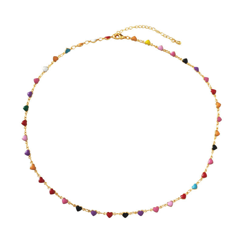 [DF] Collier d'amour de couleur bohème en or plaqué cuivre personnalité chaîne de clavicule de conception simple populaire en été.