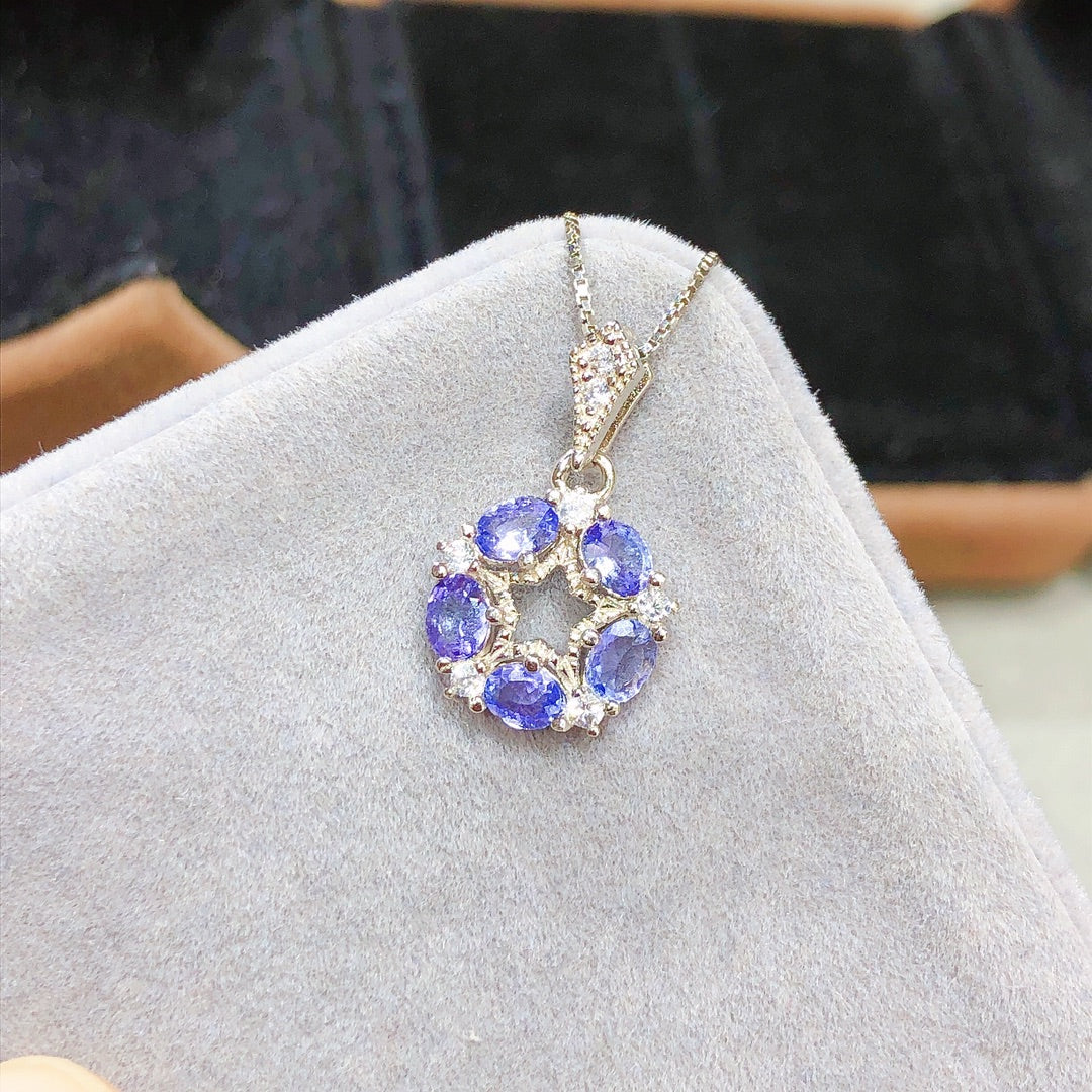 [DF] Collier pendentif en tanzanite fabriqué à la main avec chaîne remplie d'or 18 carats de 18 pouces pour elle