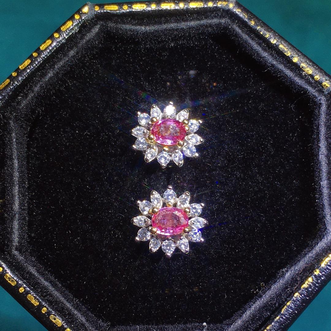 [DF] Vibrant Pink Blue Sapphire Earrings - Enchanting Elegance