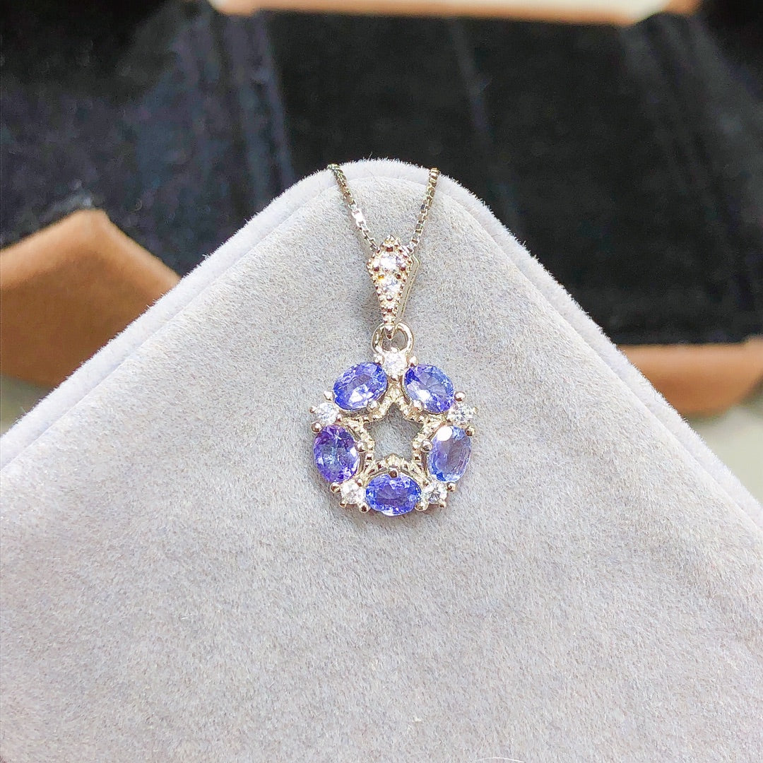 [DF] Collier pendentif en tanzanite fabriqué à la main avec chaîne remplie d'or 18 carats de 18 pouces pour elle