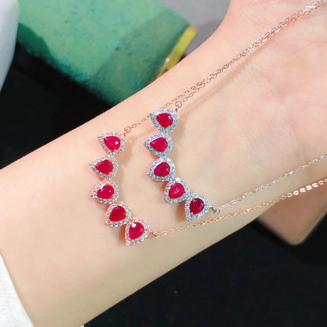 [DF]Collier Rouge Rubis en Argent Pur S925 Un Cadeau d'Anniversaire Sophistiqué et Personnalisé