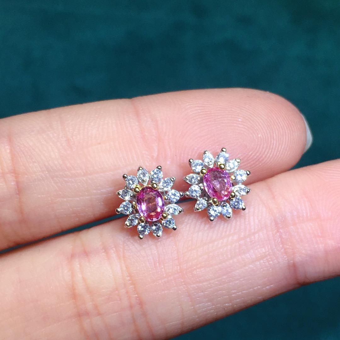 [DF] Vibrant Pink Blue Sapphire Earrings - Enchanting Elegance