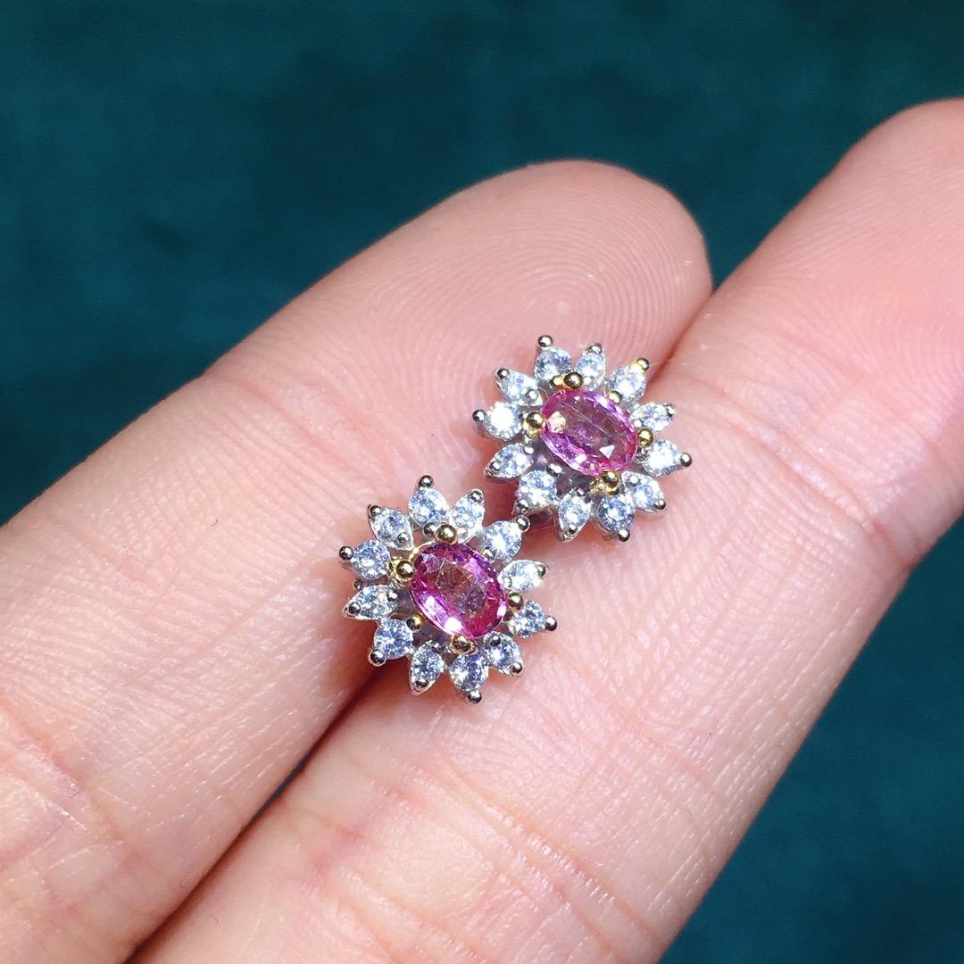 [DF] Vibrant Pink Blue Sapphire Earrings - Enchanting Elegance