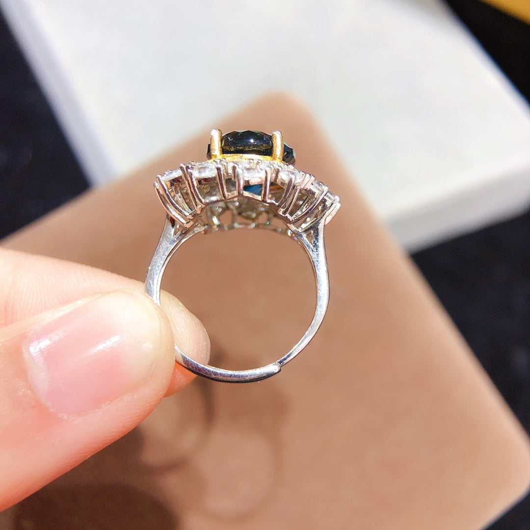 [DF]Anillo de topacio londinense elaborado a mano con acabado en plata de ley