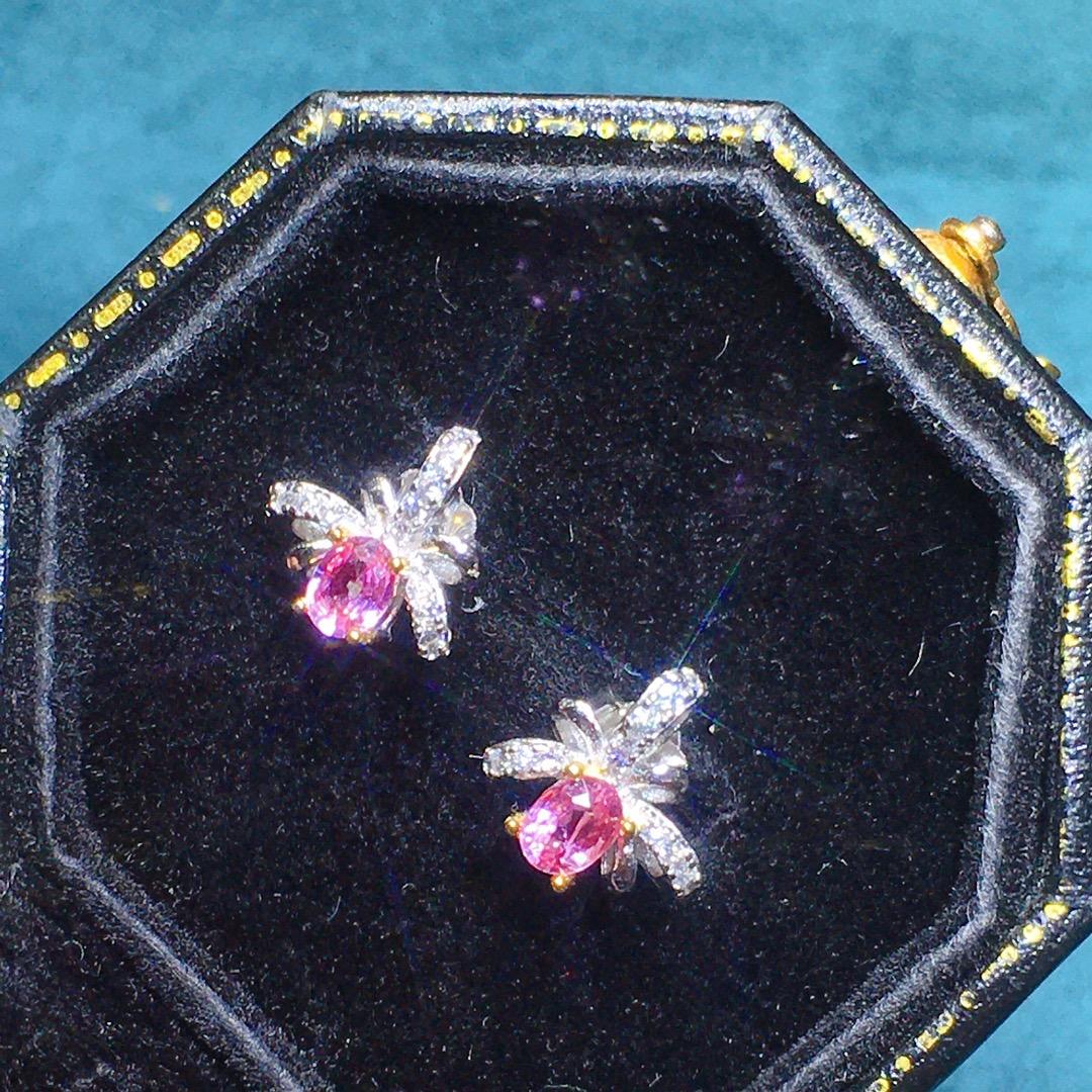 [DF]Radiant Pink Blue Sapphire Stud Earrings - Elegance Redefined