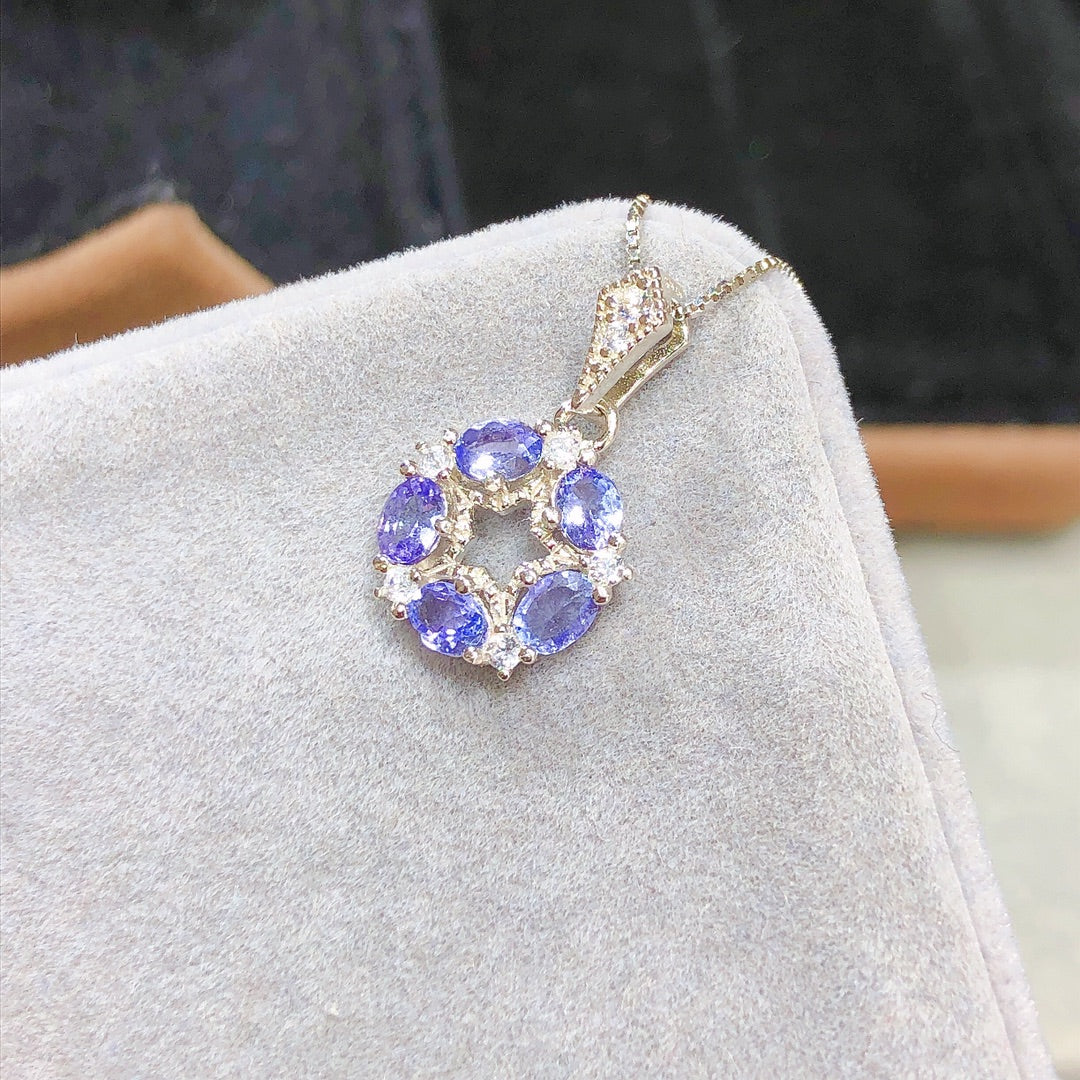 [DF] Collier pendentif en tanzanite fabriqué à la main avec chaîne remplie d'or 18 carats de 18 pouces pour elle