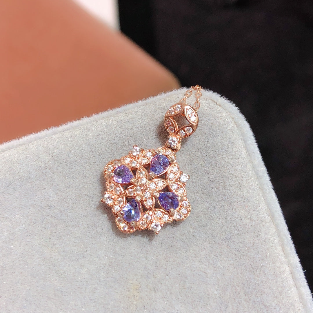 [DF] Collier pendentif unique en or 18 carats avec pierre précieuse tanzanite pour femme