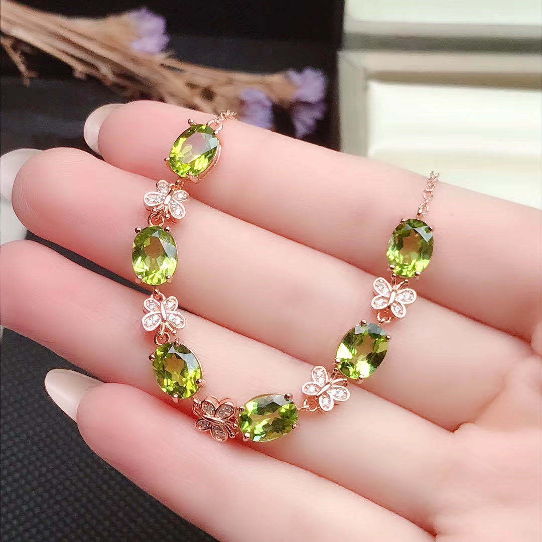 Natural peridot Bracelet Color Treasure 925 silver inlaid bracelet