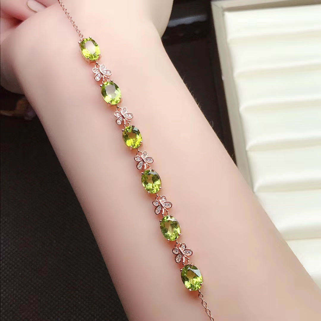 Natural peridot Bracelet Color Treasure 925 silver inlaid bracelet