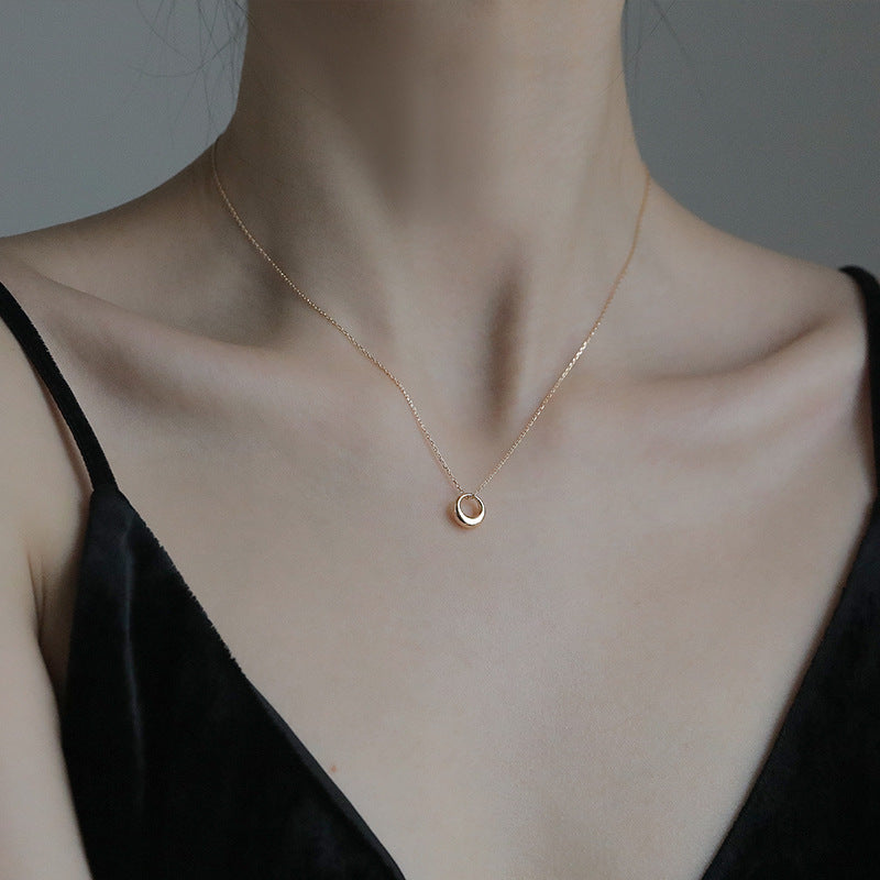 [DF] Collar de plata de ley 925 2023 nuevo con círculo geométrico para mujer, cadena de clavícula simple, diseño de nicho, viento frío