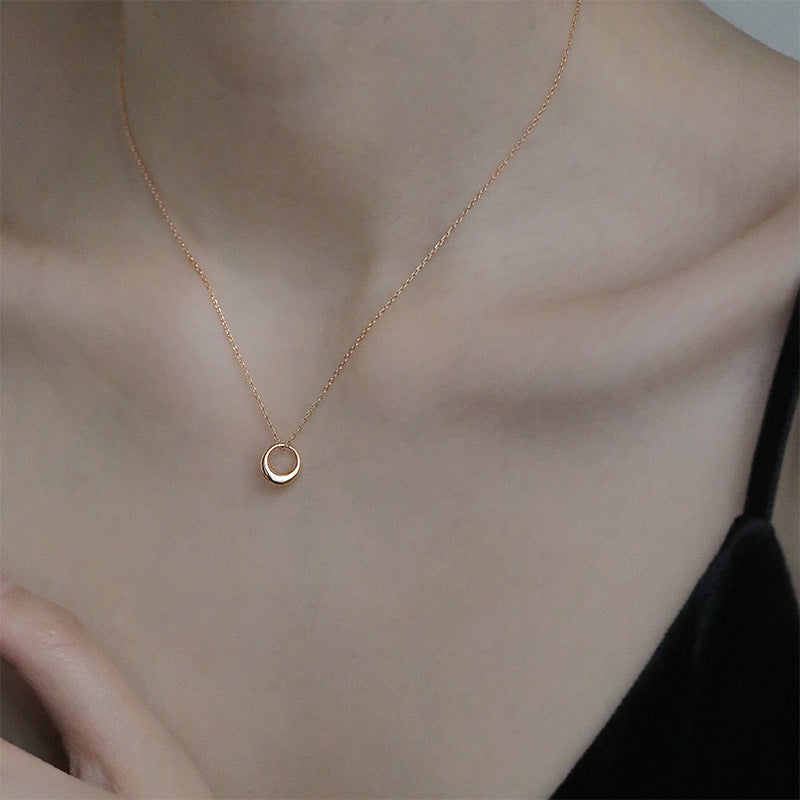 [DF]925 sterling silver 2023 new geometric circle necklace female ins simple clavicle chain niche design cold wind