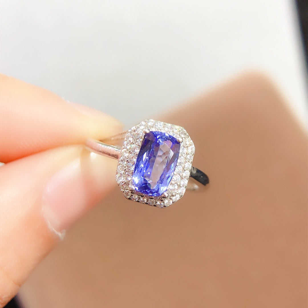 [DF]Bague en tanzanite véritable dans un élégant cadre en argent sterling