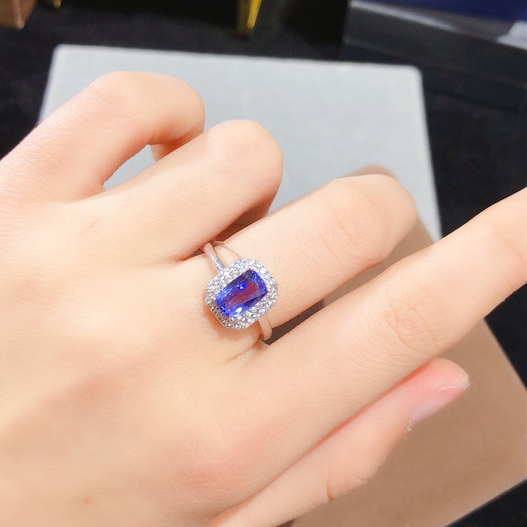 [DF]Bague en tanzanite véritable dans un élégant cadre en argent sterling