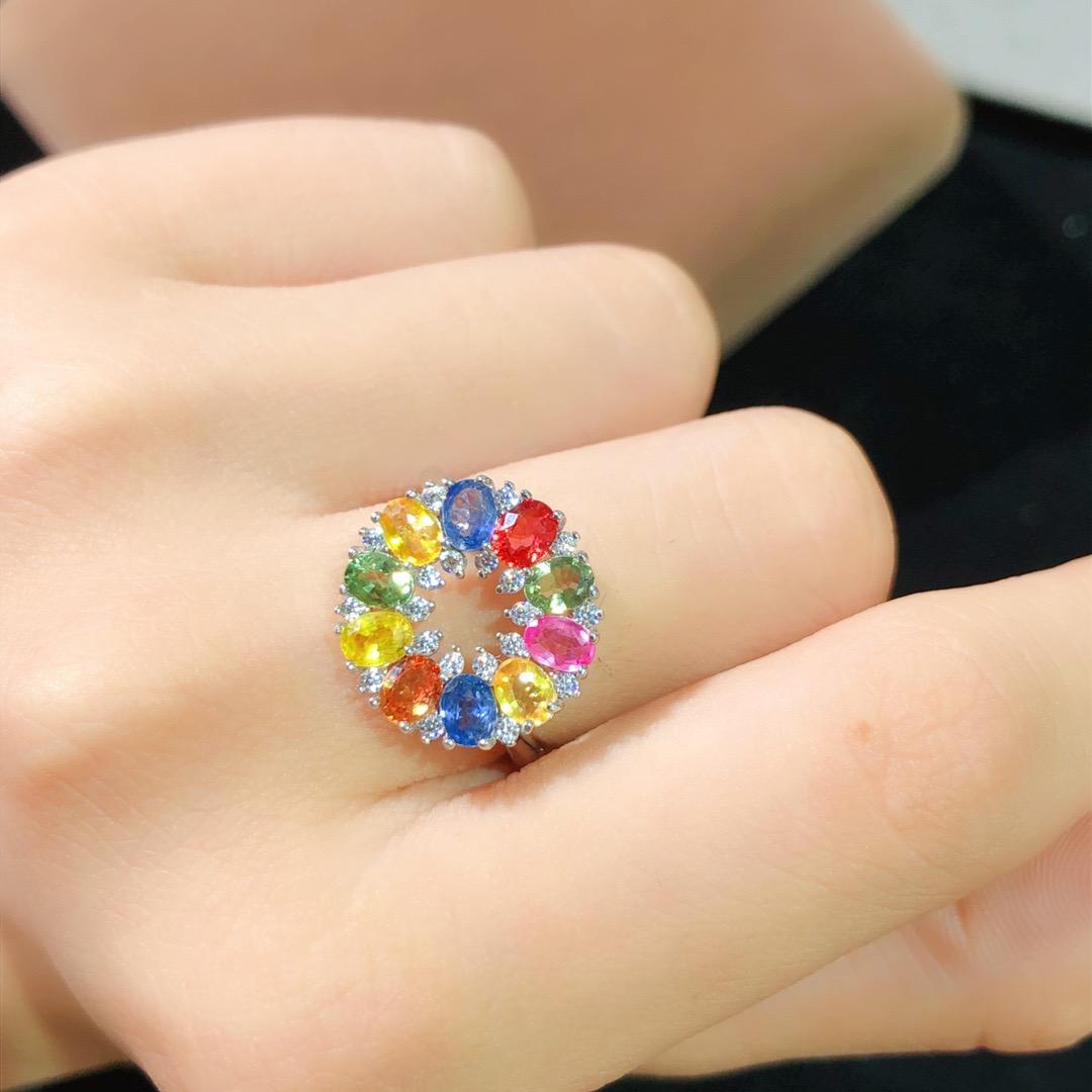 [DF] Anillo de zafiro rosa personalizado como regalo de cumpleaños en plata de ley S925