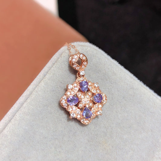 [DF] Collier pendentif unique en or 18 carats avec pierre précieuse tanzanite pour femme