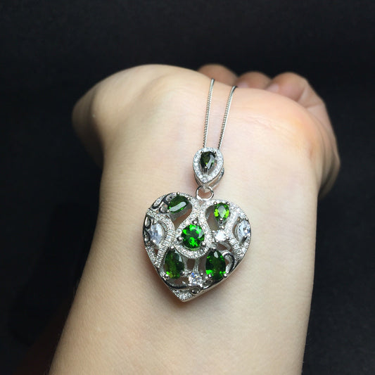 925 silver inlaid natural diopside pendant