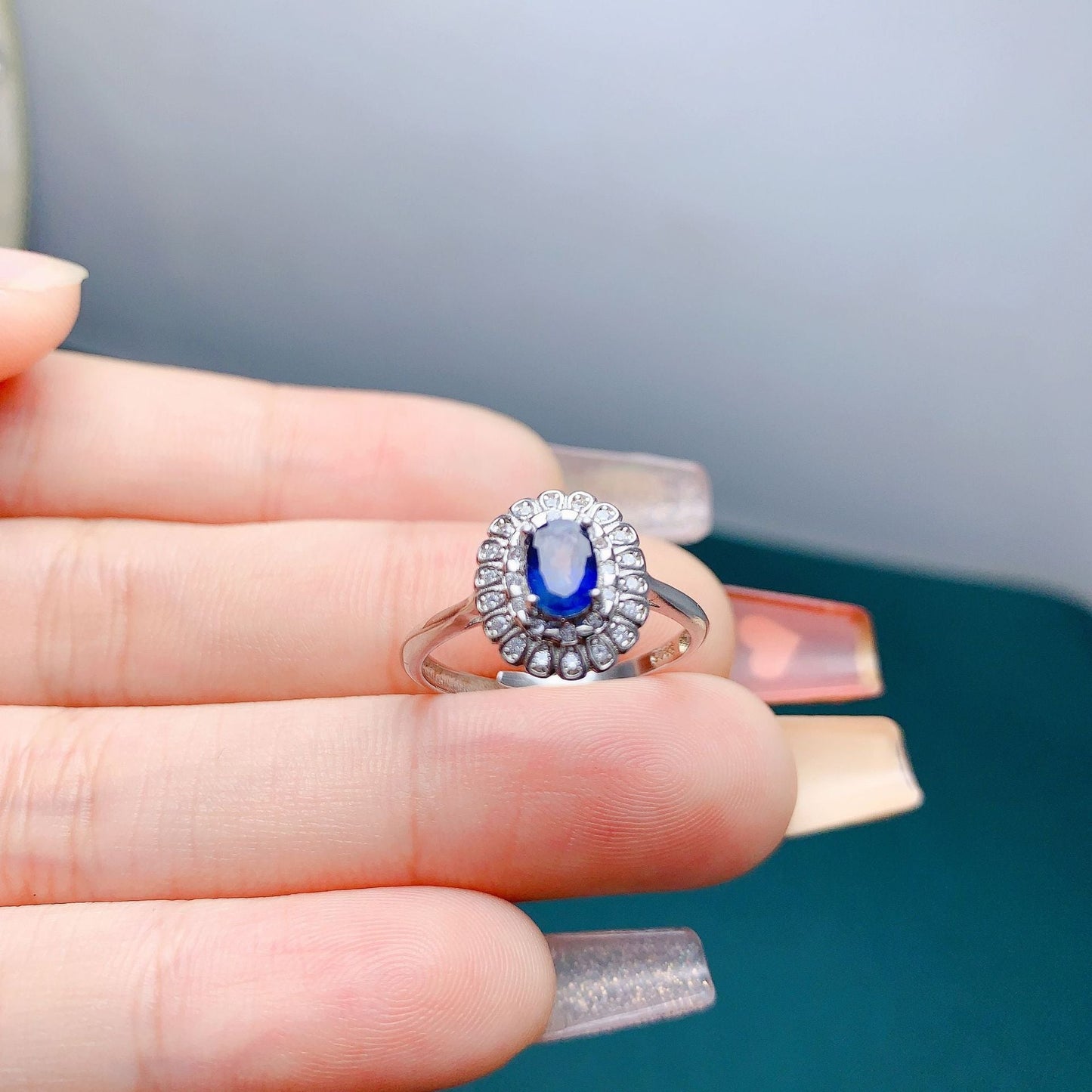 [DF]Natural Sri Lanka Sapphire Ring 925 silver setting fresh and simple