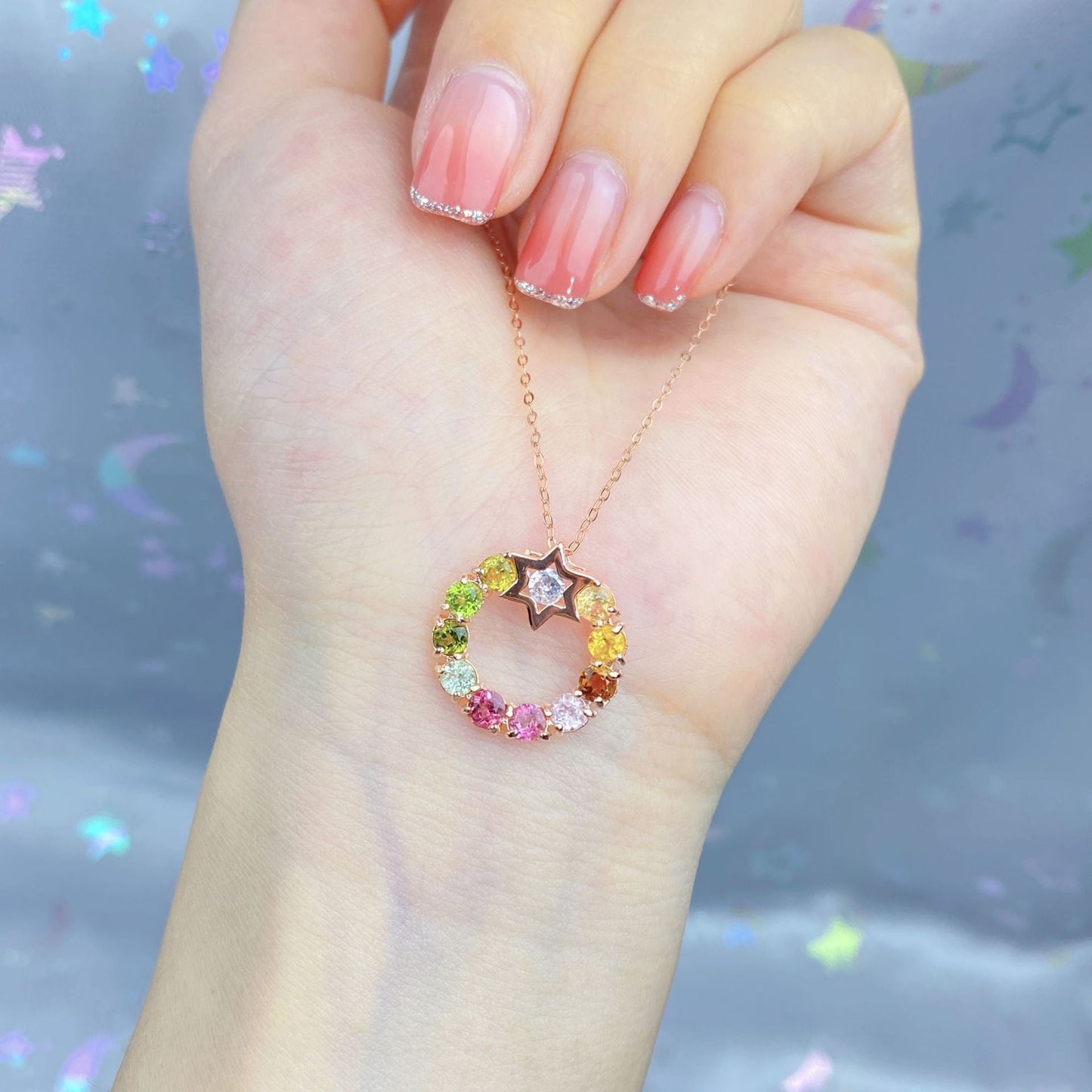 Candy colored donut tourmaline pendant for women's versatile niche design sense necklace s925 silver color treasure necklace