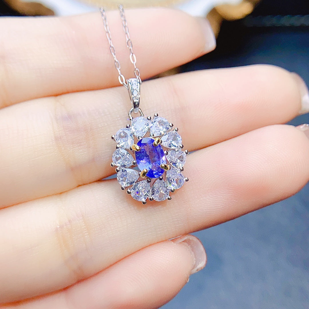 Natural Tanzanite pendant S925 silver inlaid main stone