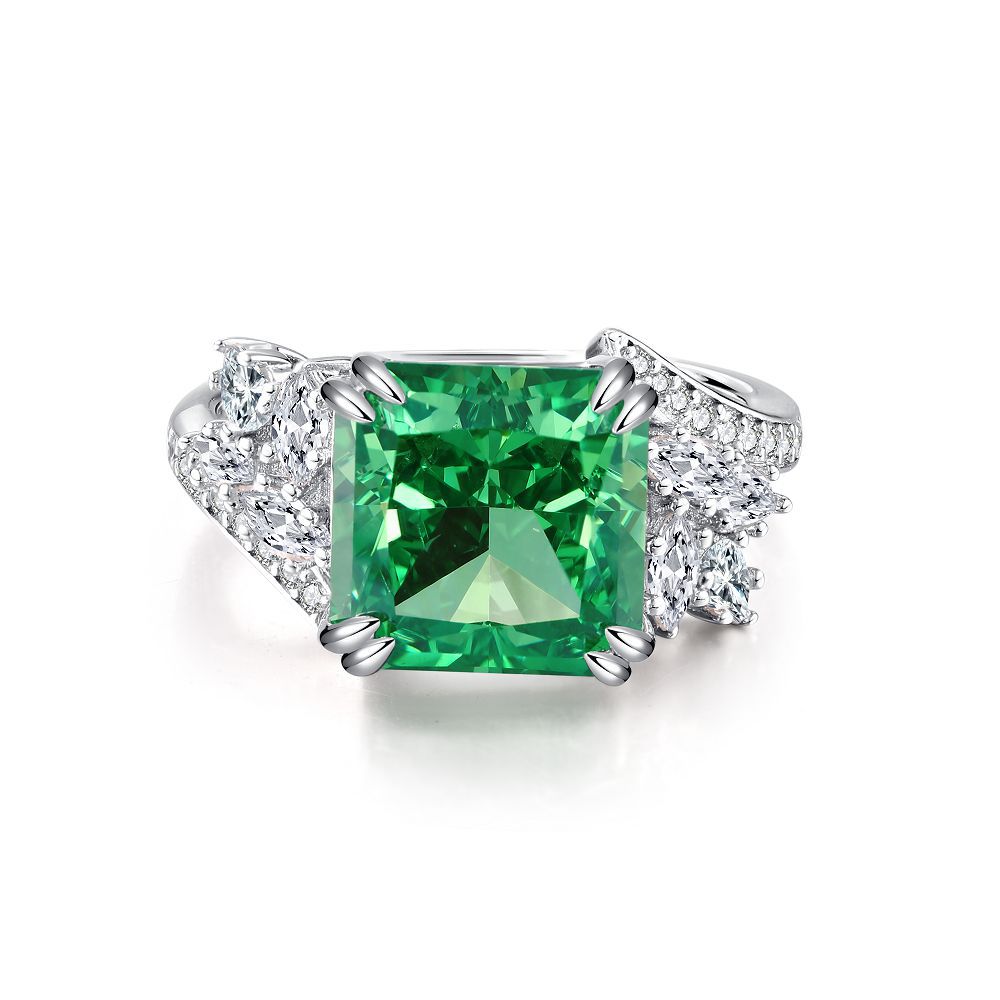 S925 sterling silver emerald ring female high carbon diamond